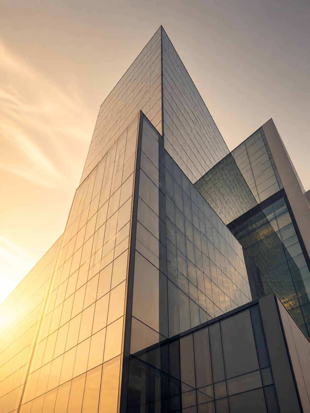 Modern corporate architecture at golden hour